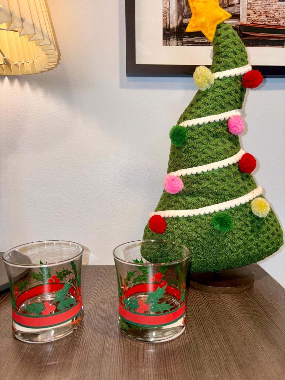 Vintage Libbey “Holly Ribbon & Bow” Rocks Glasses – Set of 4 – 1980s Holiday Che